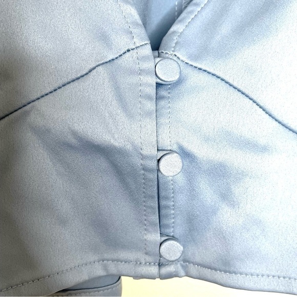 New Danielle Bernstein Powder Blue Satin Puff Sleeves Crop Top US XL - Picture 5 of 8